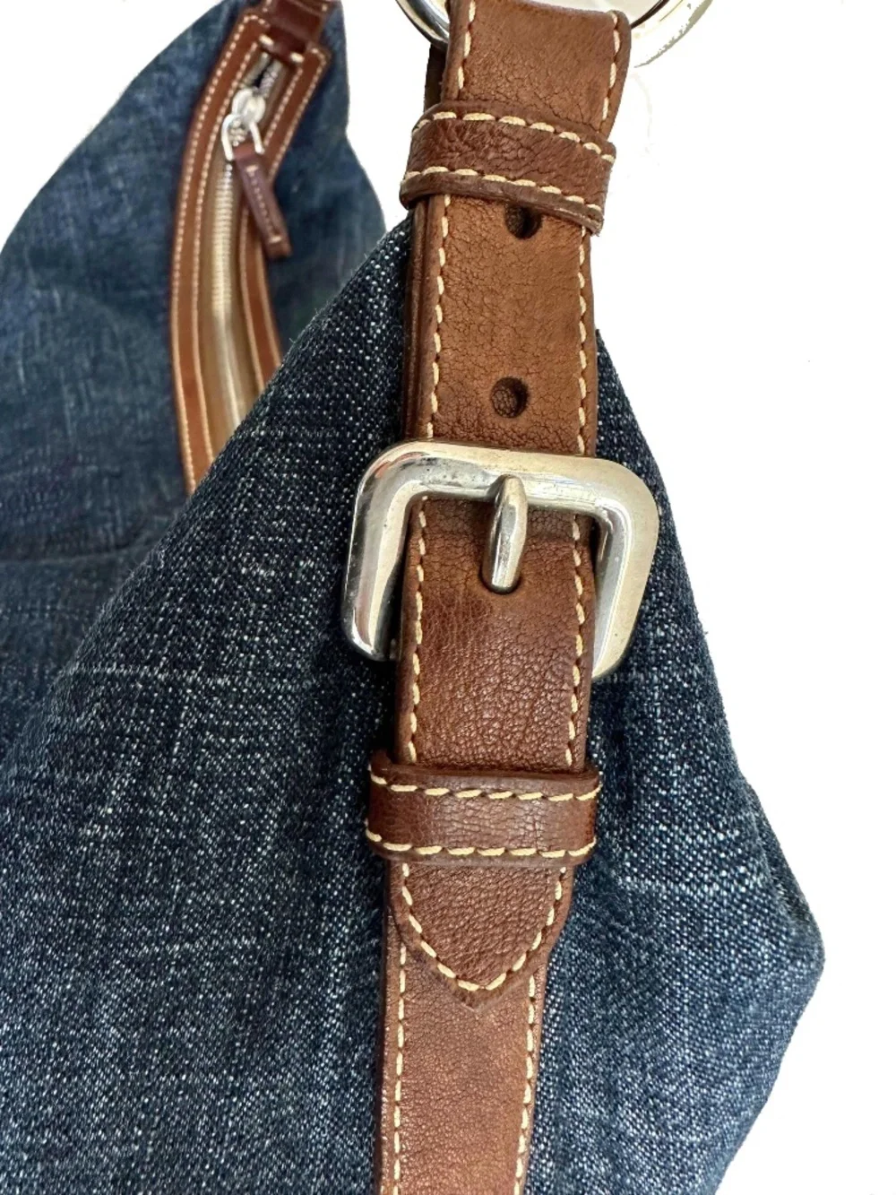 Vintage Prada Denim Hobo Bag 1990s | Embroidered Prada Milano Logo | Italy